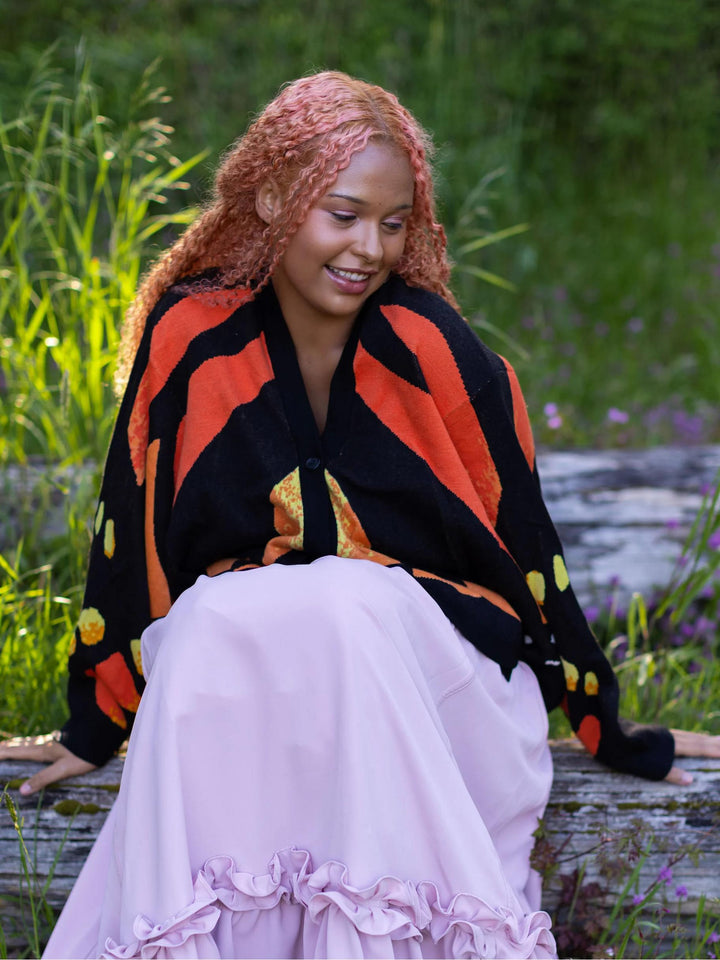 Monarch Butterfly Print Knit Cardigan