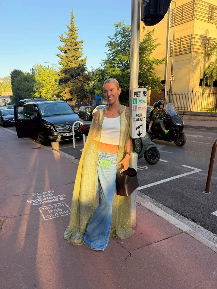 Glitter Sheer Cape Maxi Kimono
