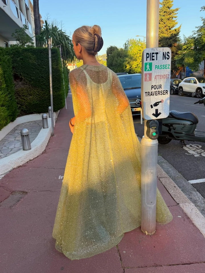 Glitter Sheer Cape Maxi Kimono