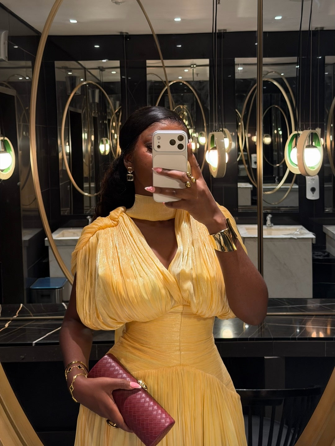Golden Pleated Maxi Dress