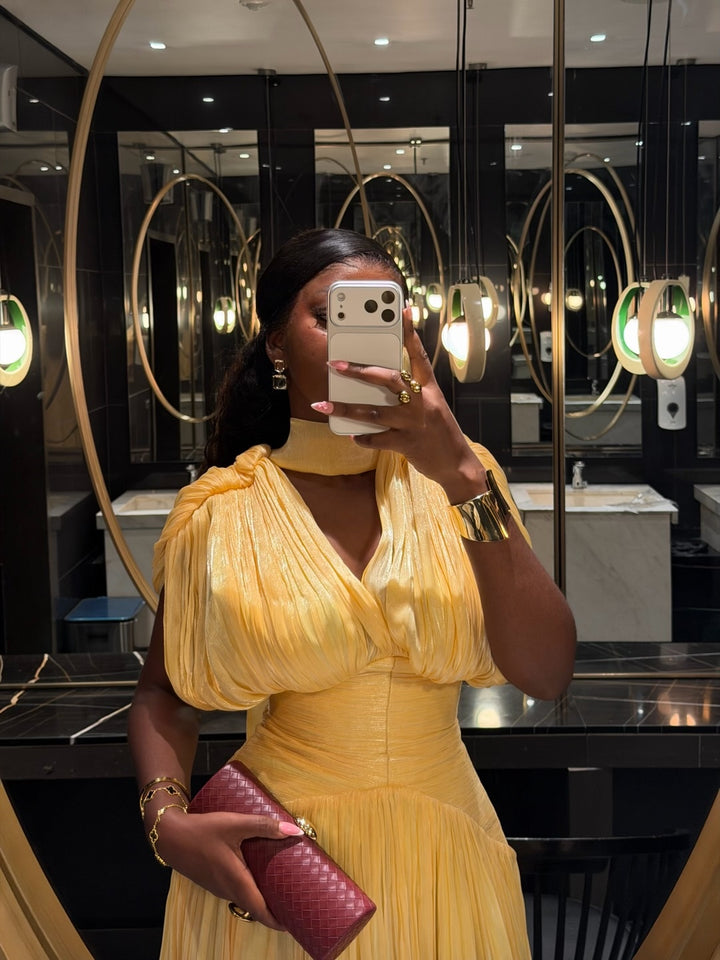 Golden Pleated Maxi Dress