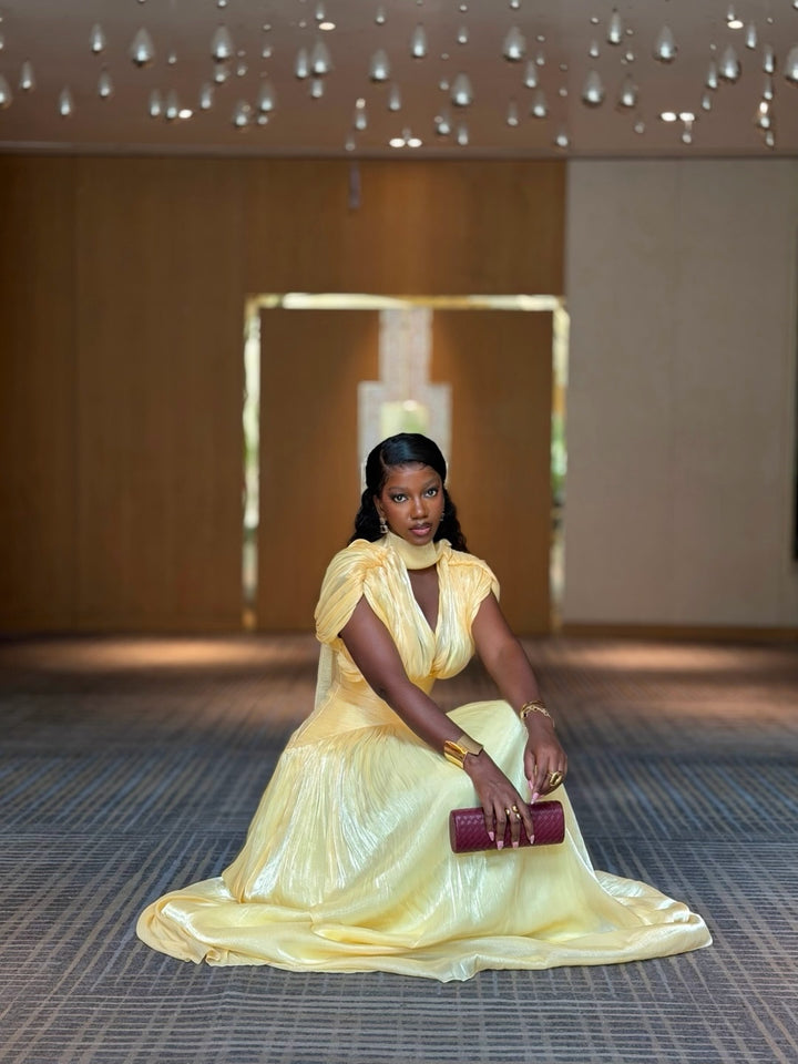 Golden Pleated Maxi Dress