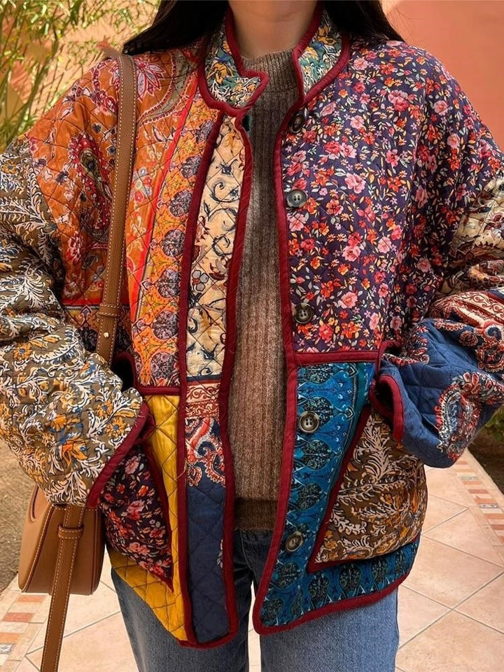 Veste matelassée multicolore à motif de style ethnique imprimé