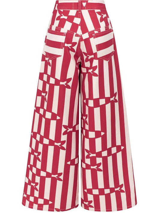 Fish Print Striped Wide Leg Pants