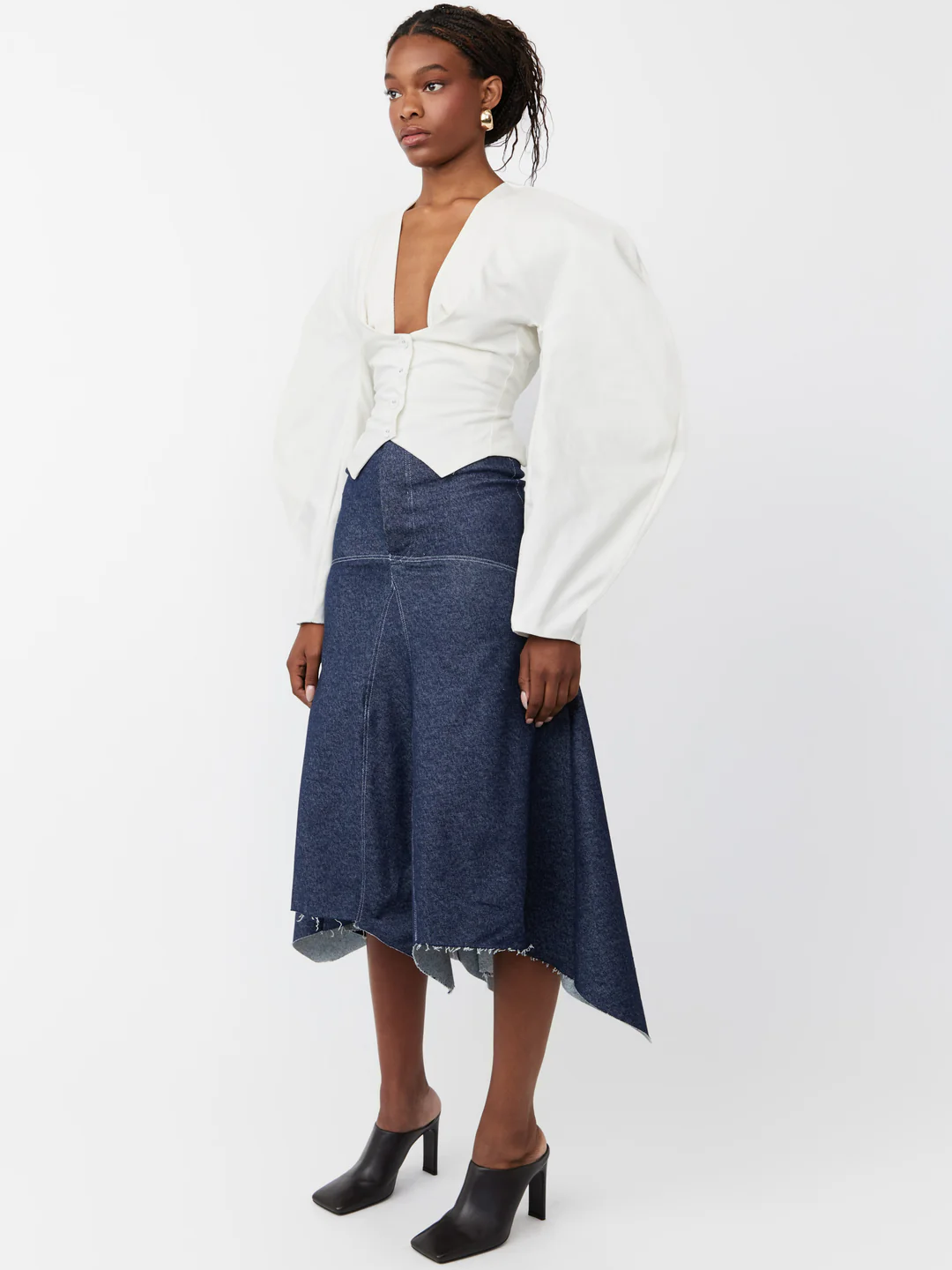 Curved Balloon Sleeves Blouse