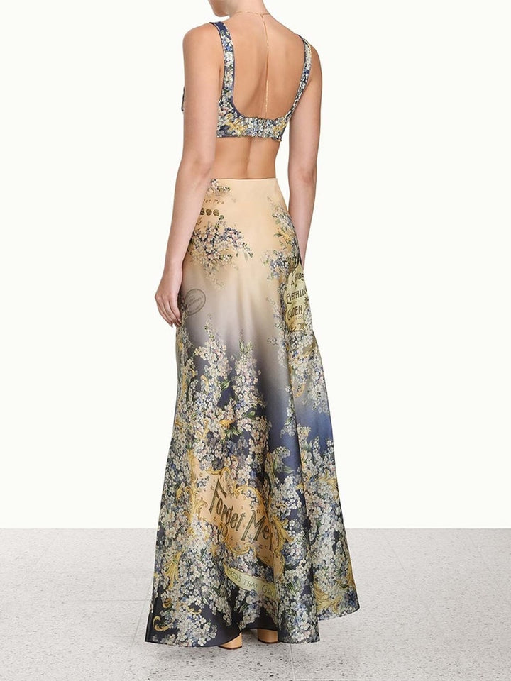 סט חצאית מקסי וחזיית פרחים