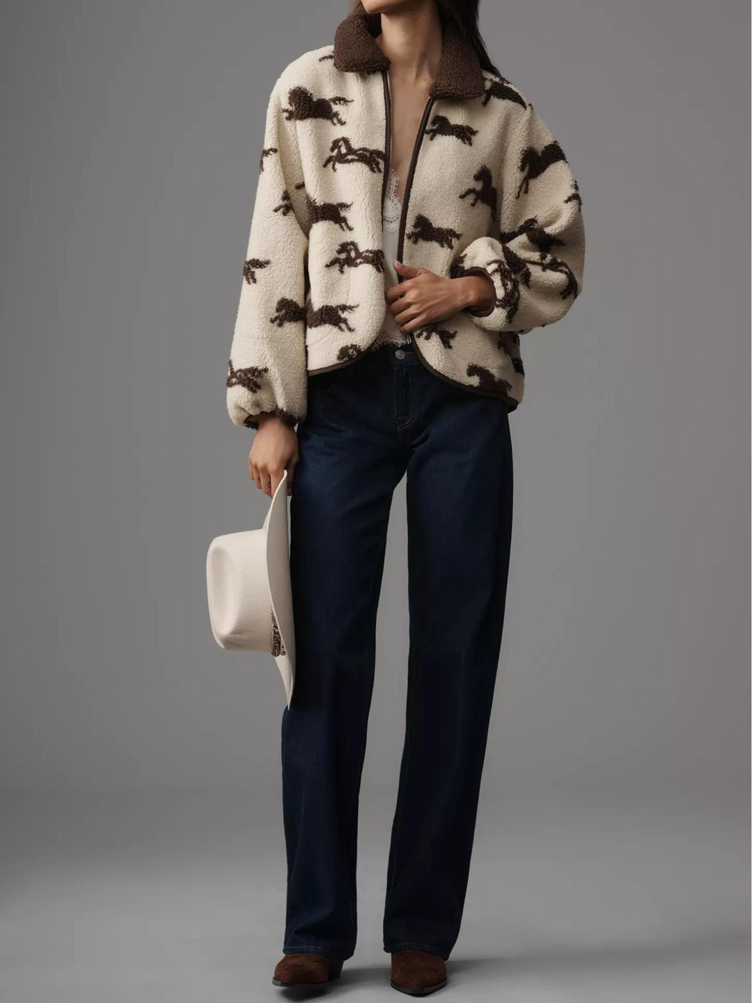 Western Charm Horse Printed Sherpa Jacket
