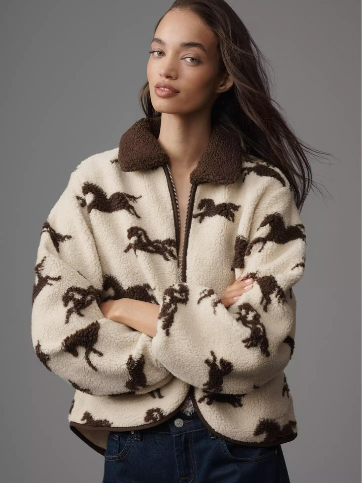 Western Charm Horse Printed Sherpa Jacket