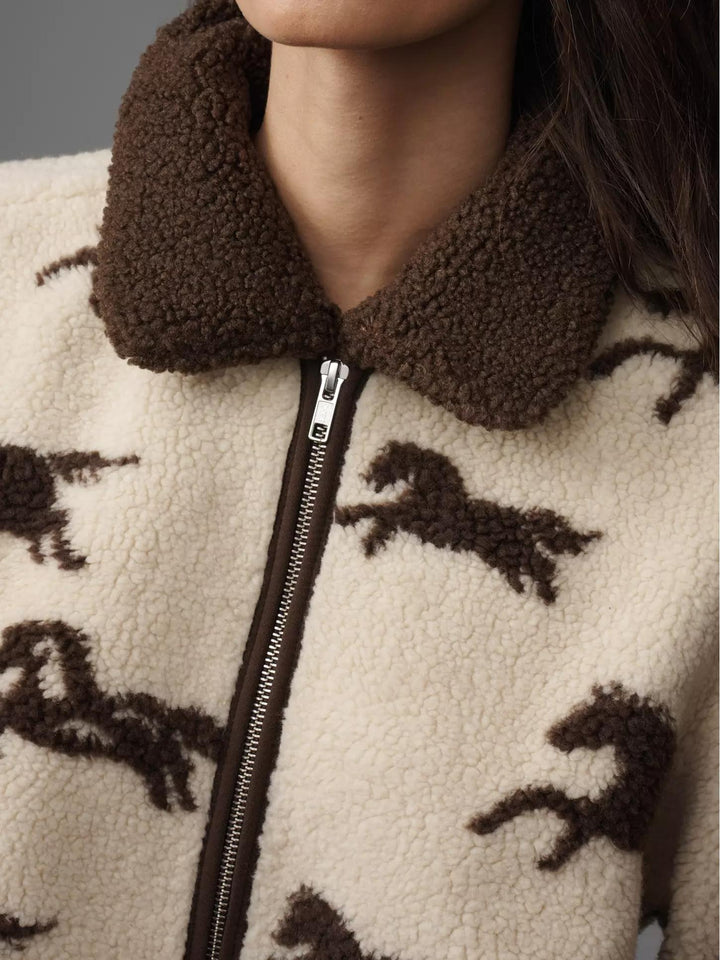 Western Charm Horse Printed Sherpa Jacket