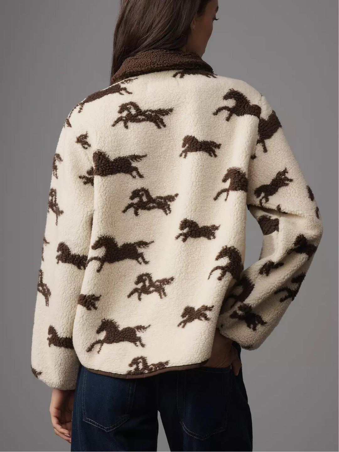 Western Charm Horse Printed Sherpa Jacket