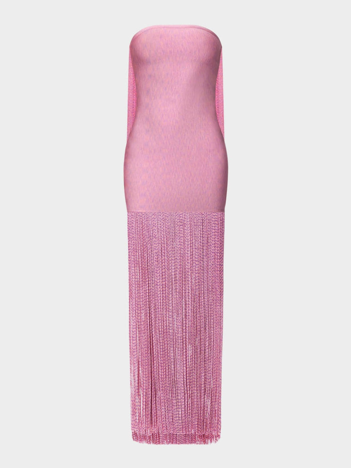 Strapless Fringe Maxi Dress