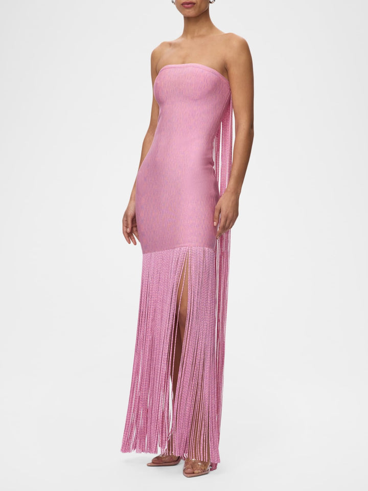 Strapless Fringe Maxi Dress