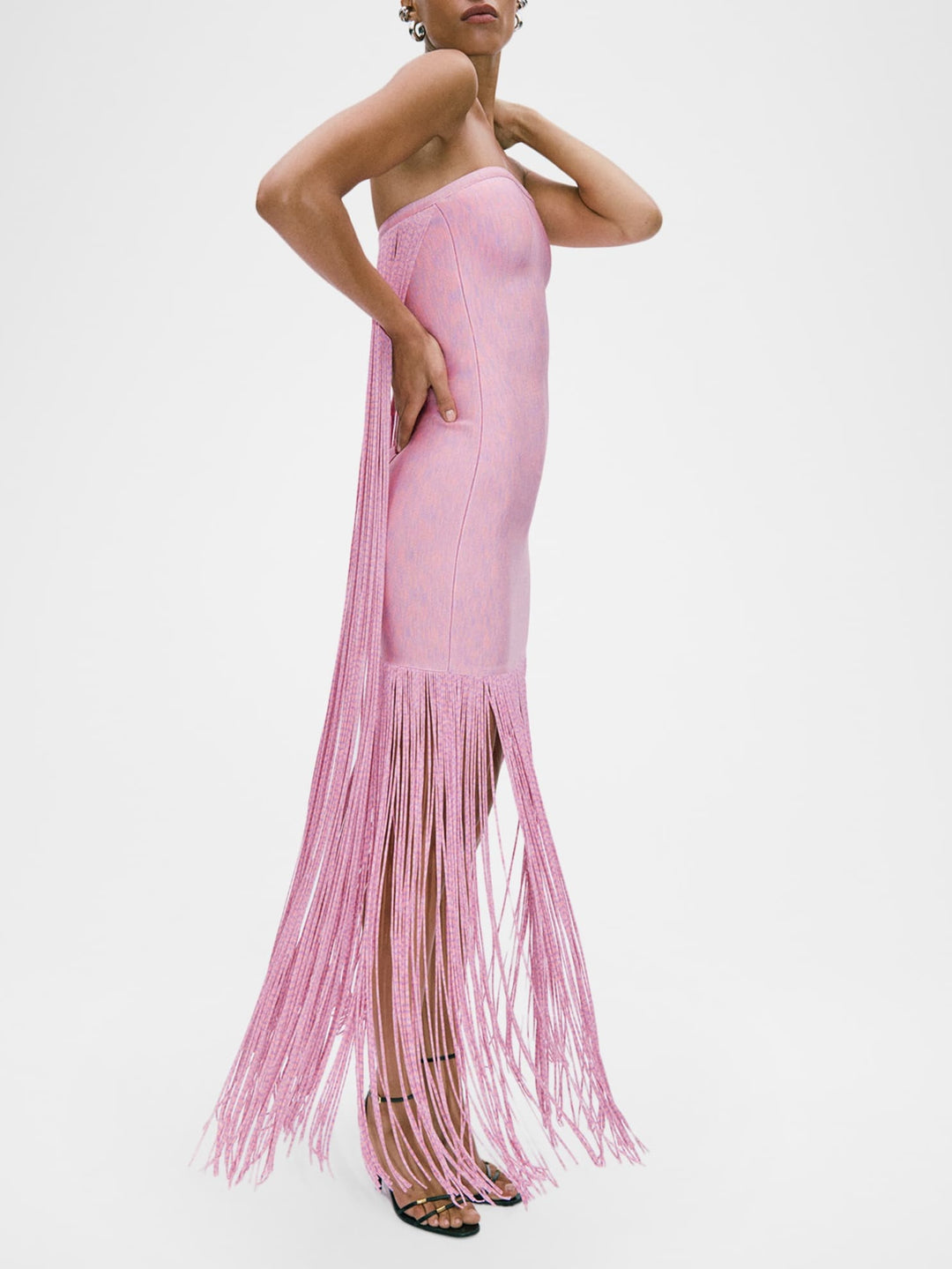 Strapless Fringe Maxi Dress
