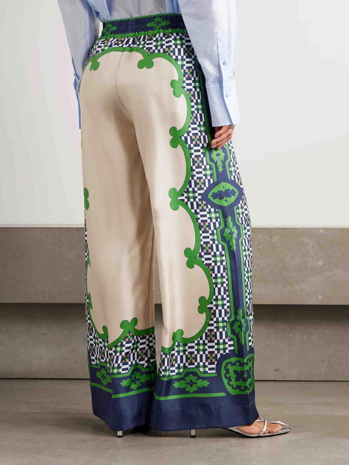 Unique Geometric Print Satin Wide leg Pants Set