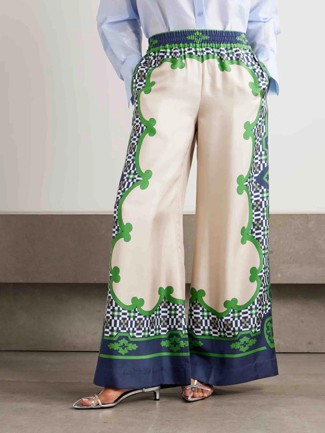 Unique Geometric Print Satin Wide leg Pants Set