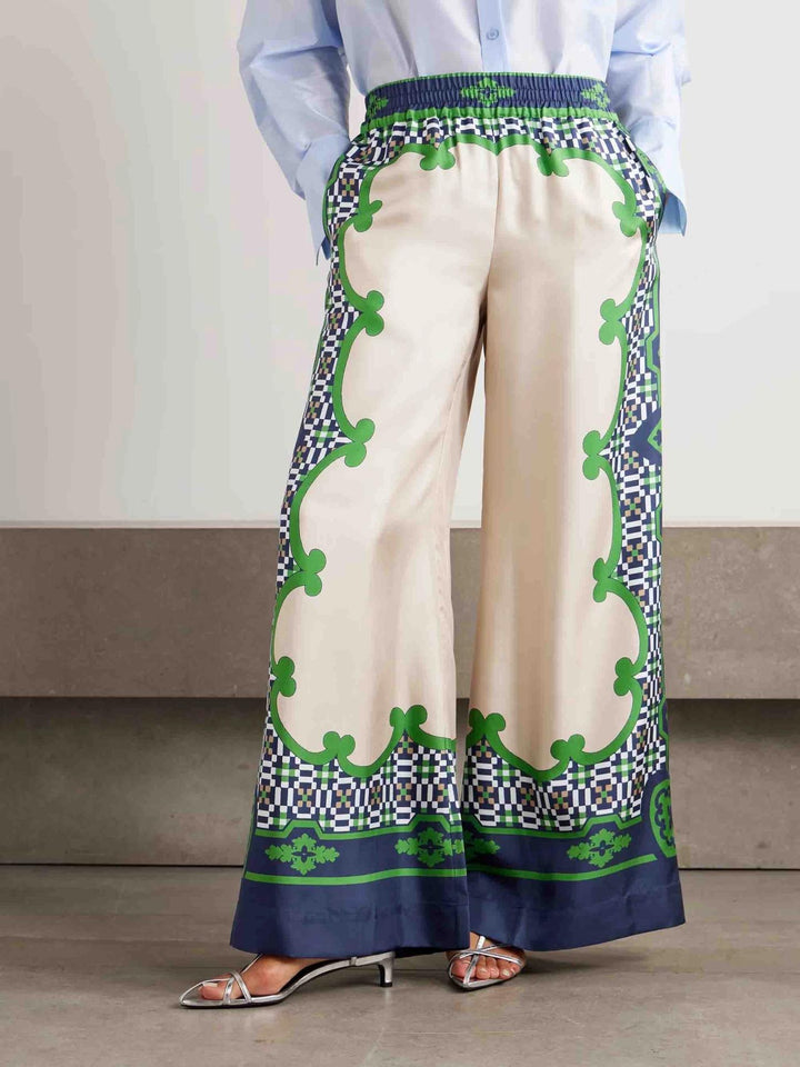 Unique Geometric Print Satin Wide leg Pants Set