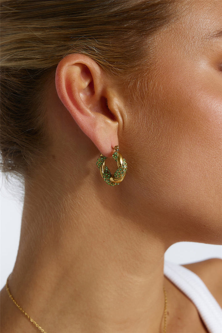 18k Gold Plated Crystal Lover Earrings Green Gold