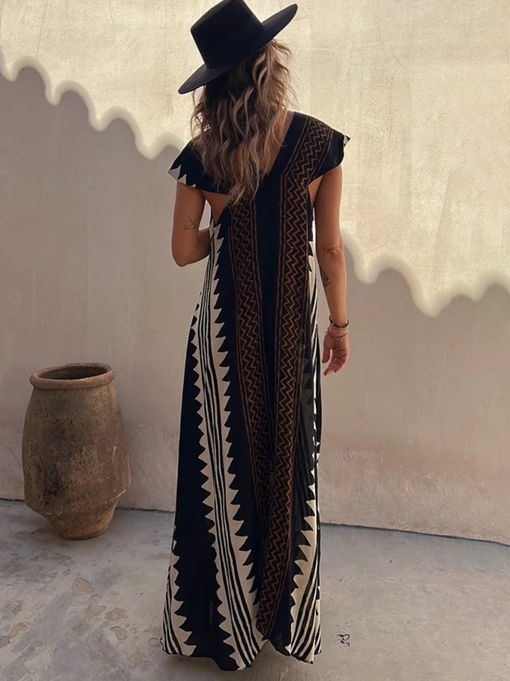 Shannon Bohemian Aztek Desenli Uzun Elbise