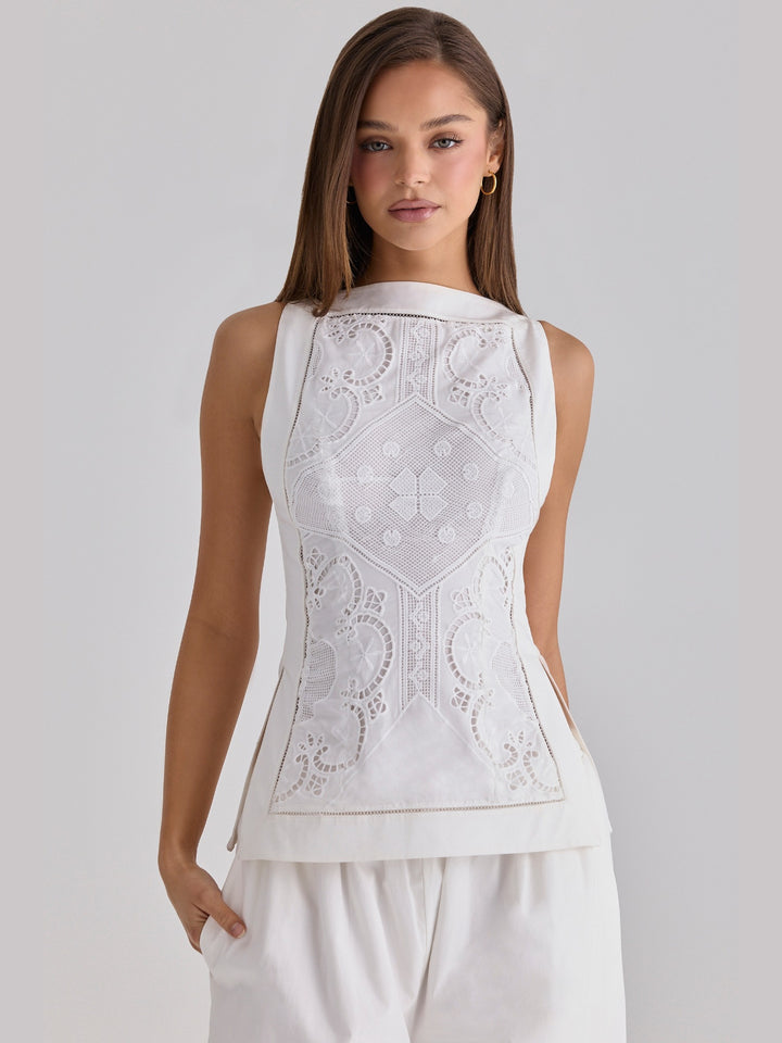 Broderie Anglaise Boat Neck Top
