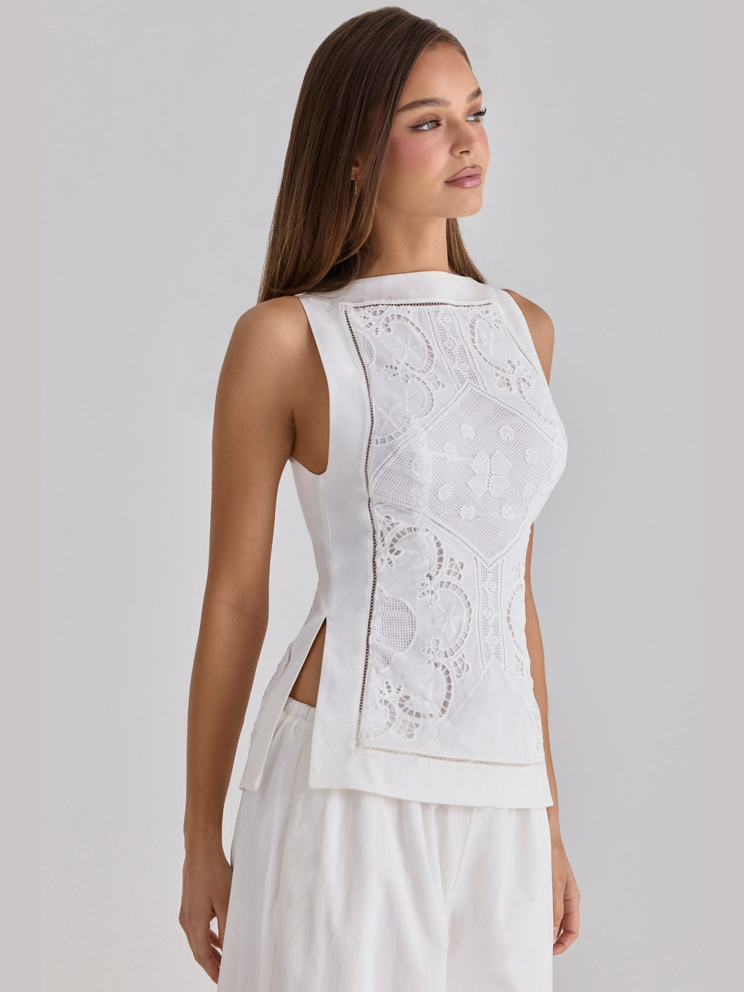 Broderie Anglaise Boat Neck Top