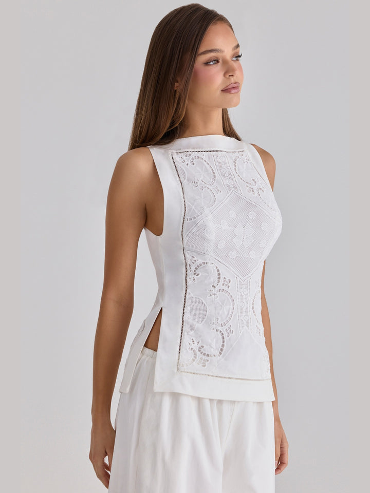 Broderie Anglaise Boat Neck Top