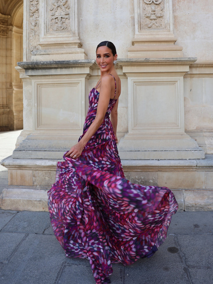 Abstract Petal Draped Maxi Dress