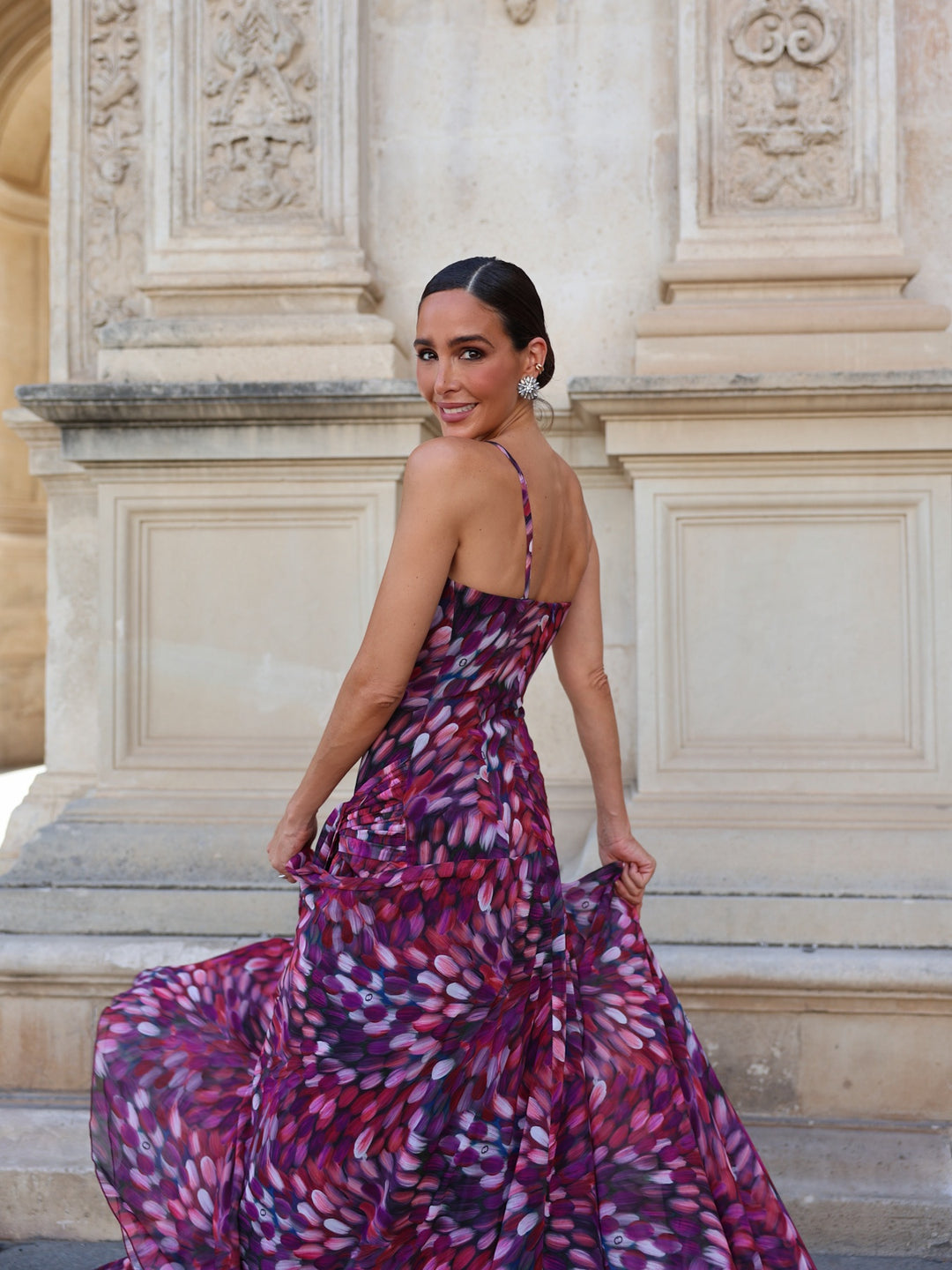 Abstract Petal Draped Maxi Dress