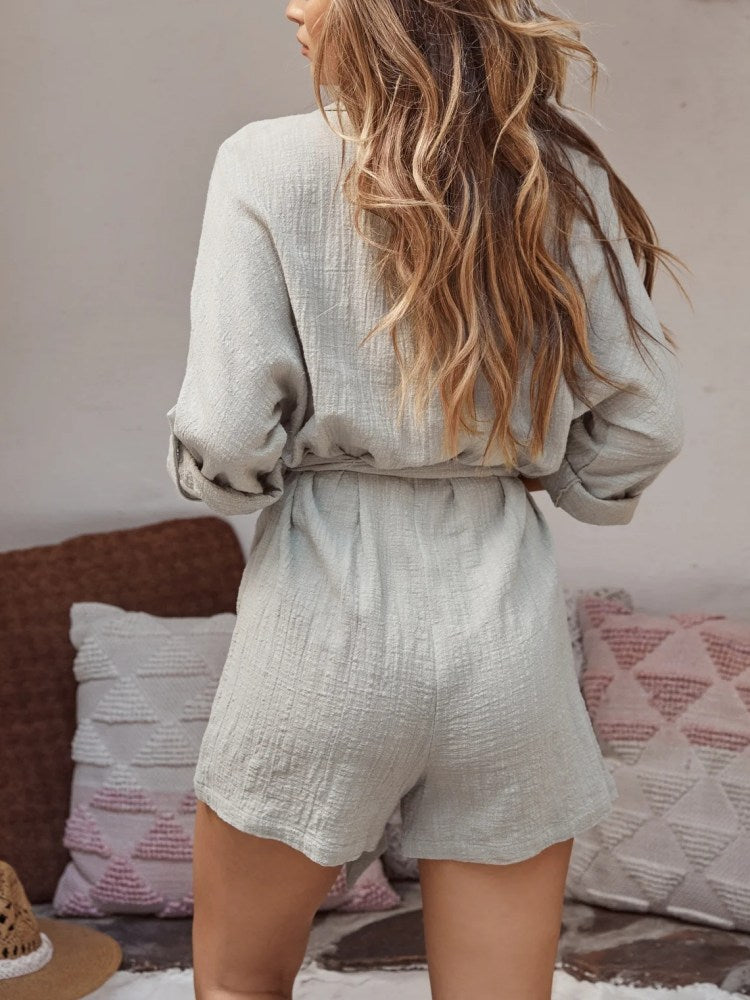 Sage Cotton Button Down Romper