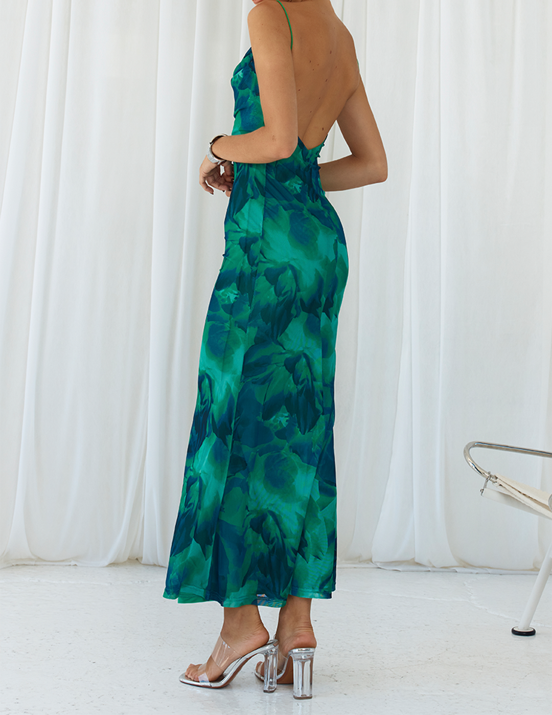 Calista Yeşil Bloom Dekolteli Yaka Slip Maxi Elbise