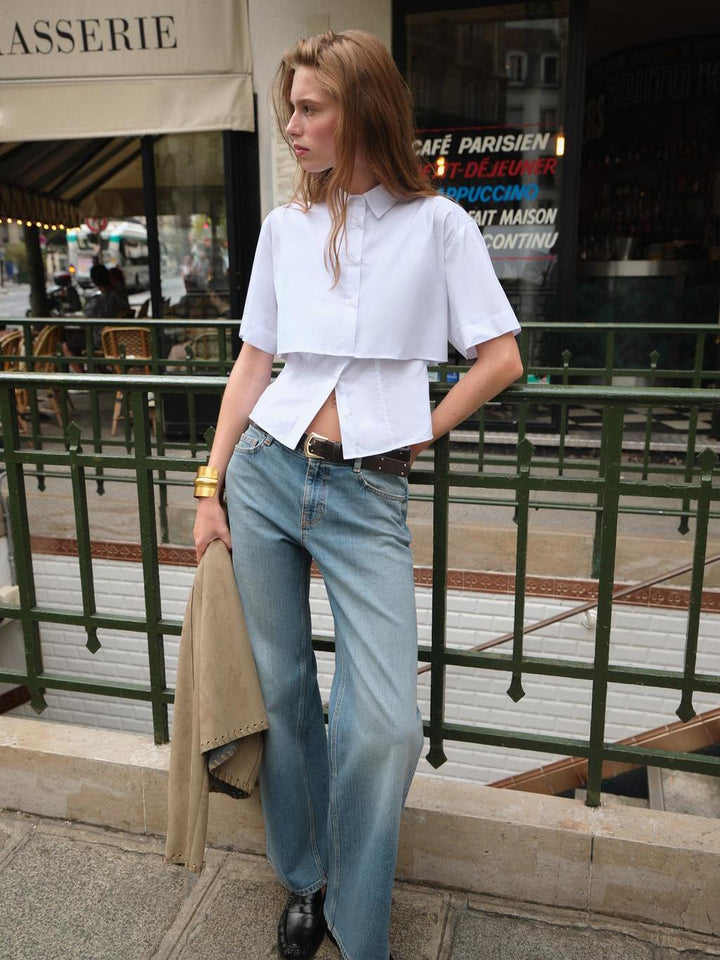 Chic Layered Cropped White Shirt