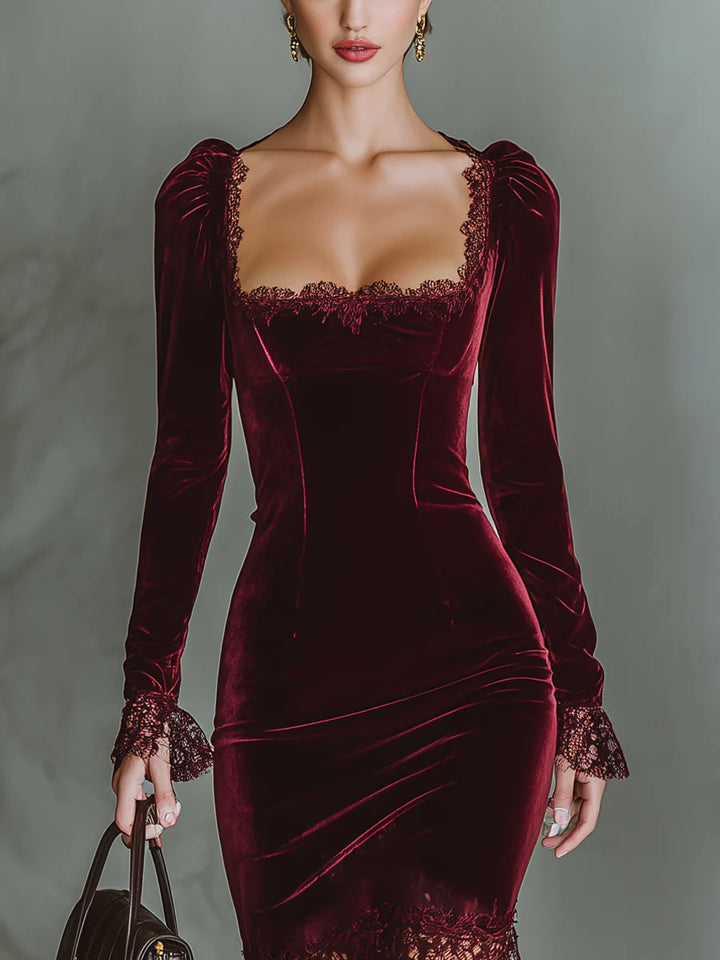 Velvet Sweetheart Lace Maxi Dress