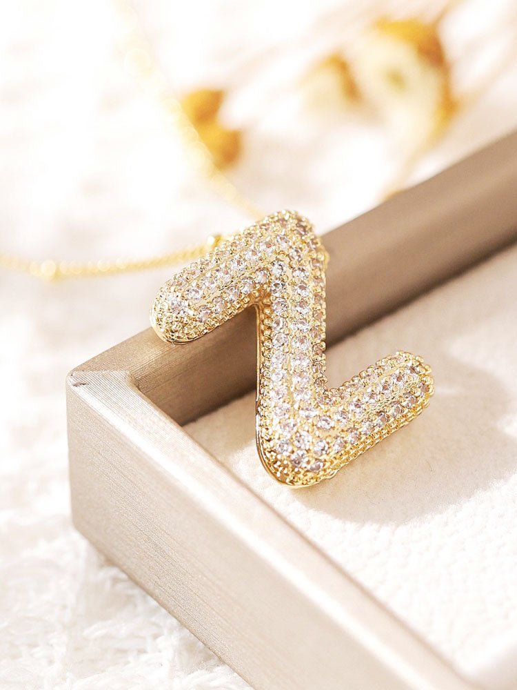 Pavé Bubble Letter Monogram Necklace