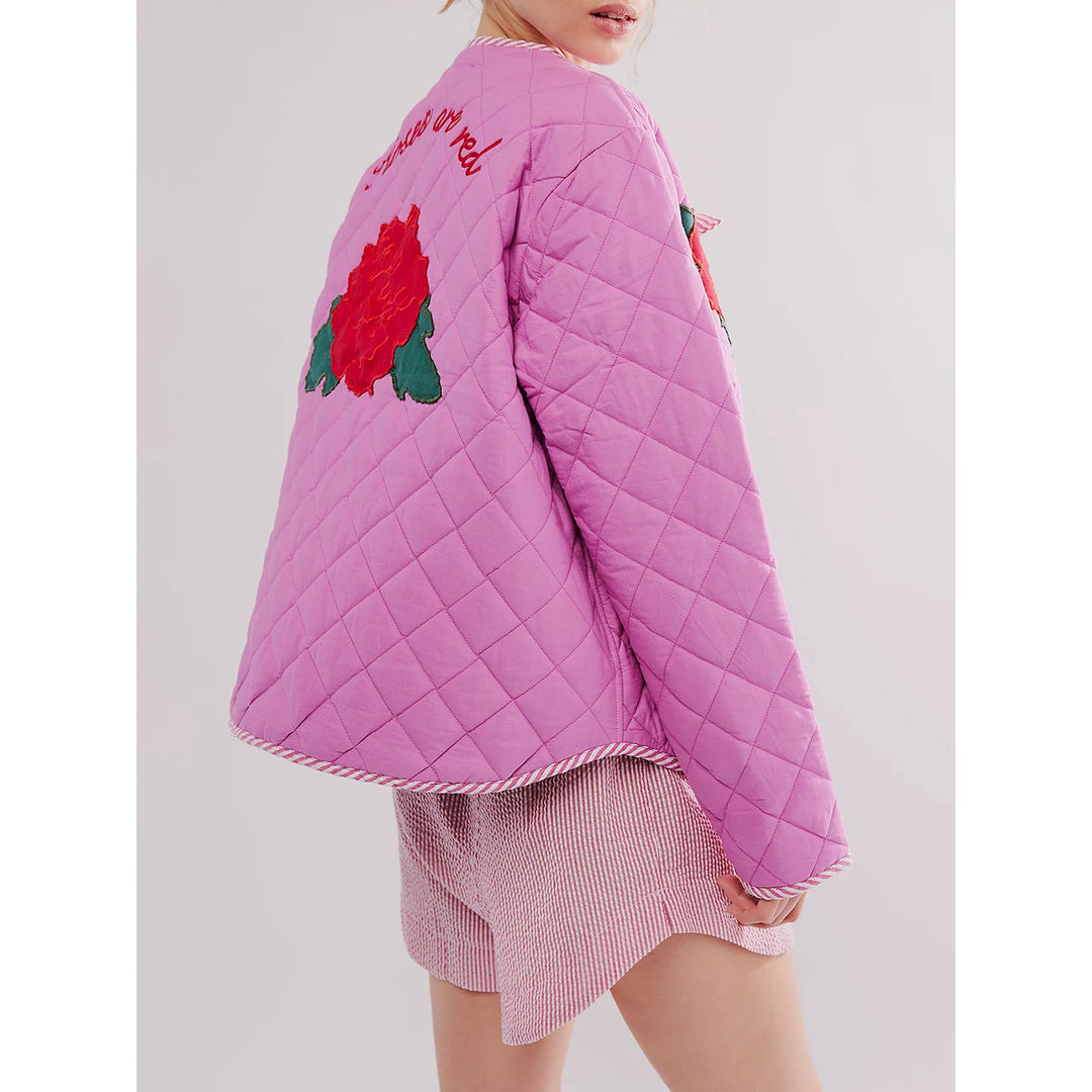 Rose Print Bow Pink Manipis na Jacket