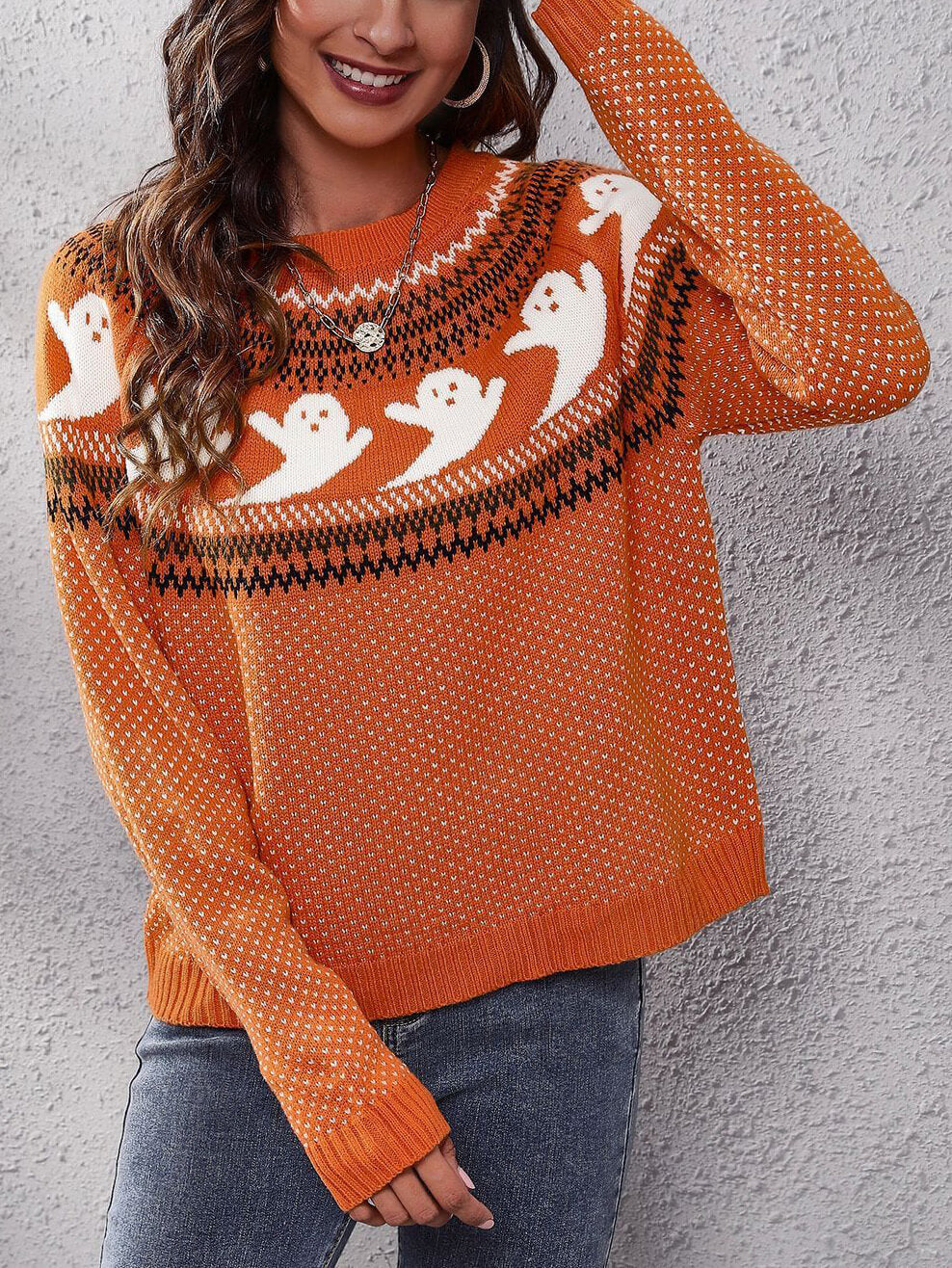 Halloween Ghost Retro Polka Dot Langarmpullover