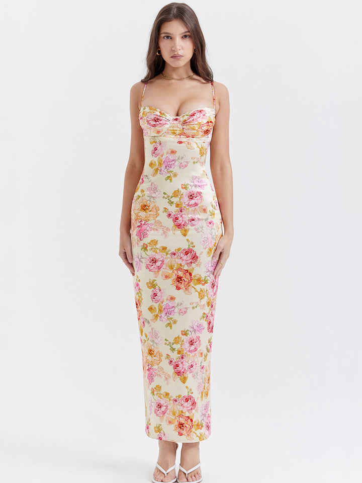 Robe longue fleurie ivoire