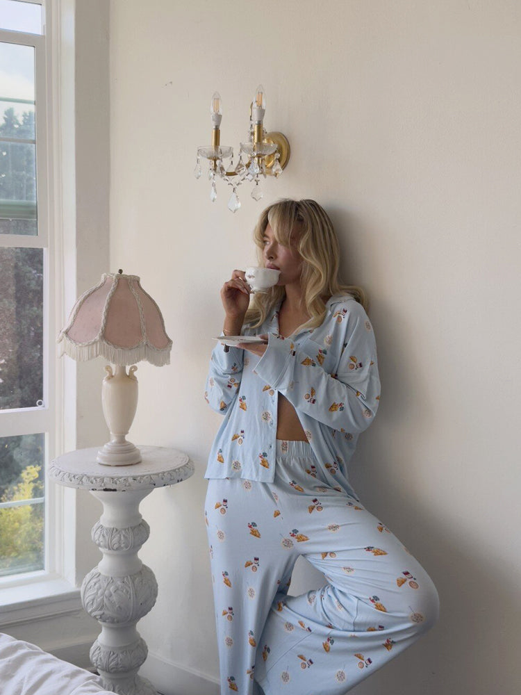 Food Print Pajama Set - Asul