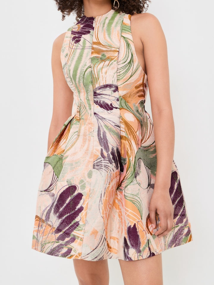 Abstract Floral Jacquard A-Line Mini