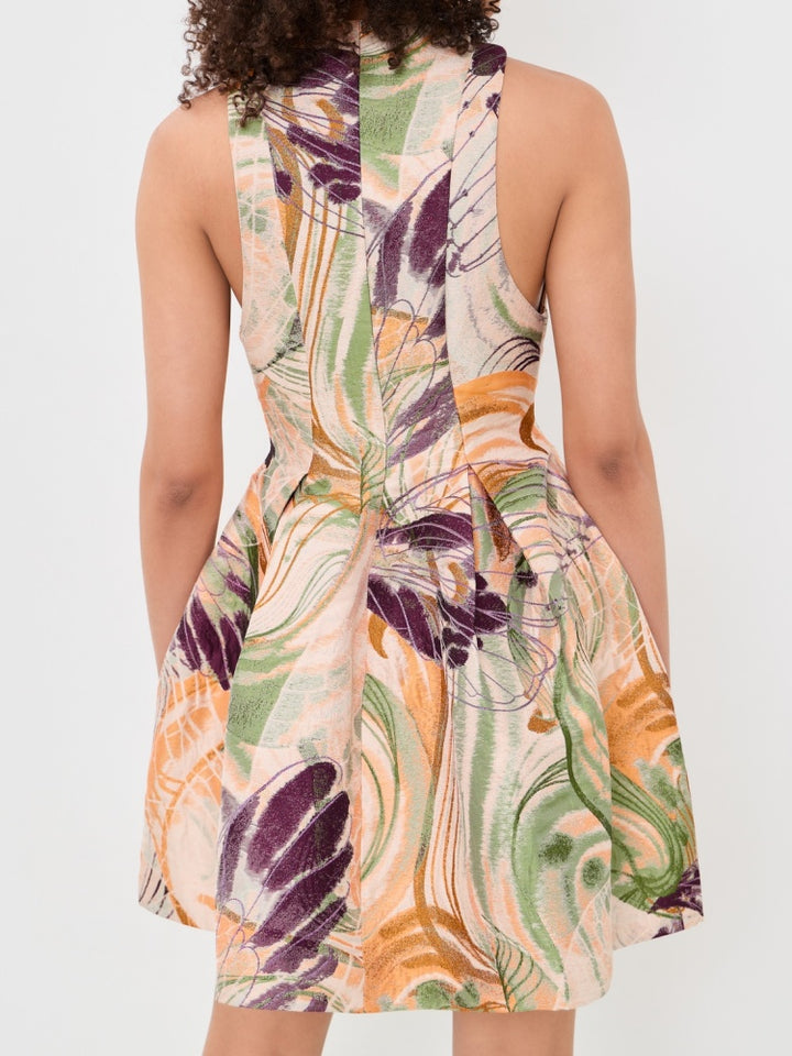 Abstract Floral Jacquard A-Line Mini