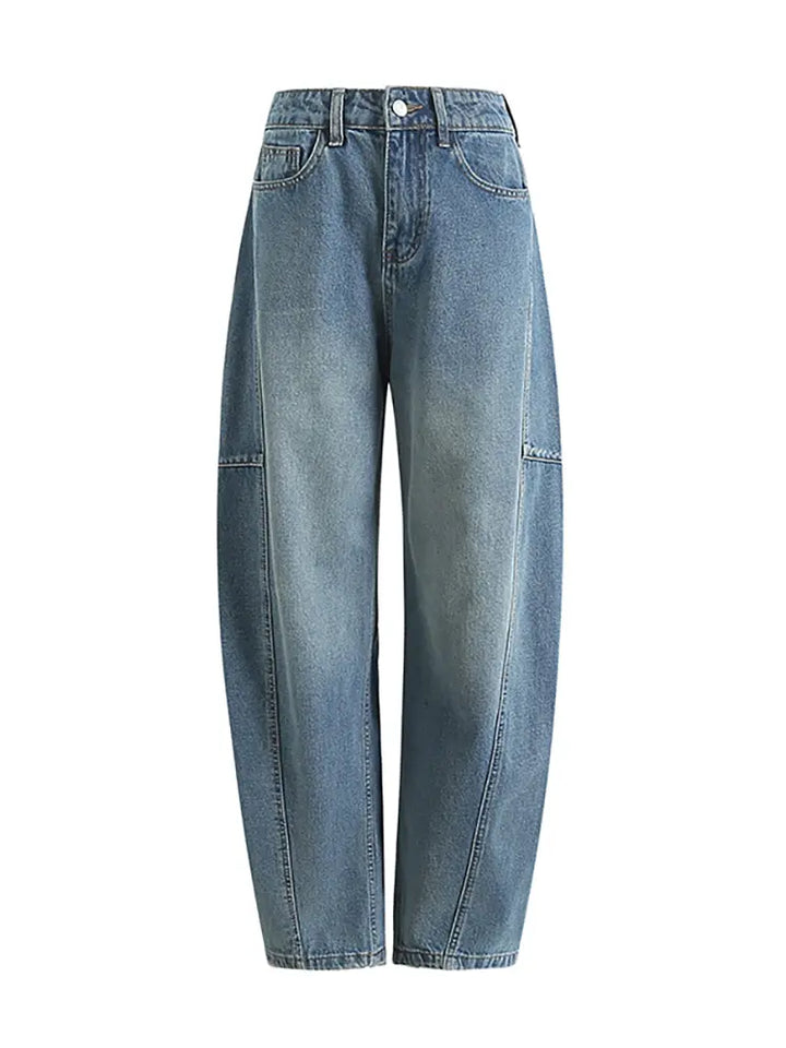 Trendy løse bue-skårne denim bukser