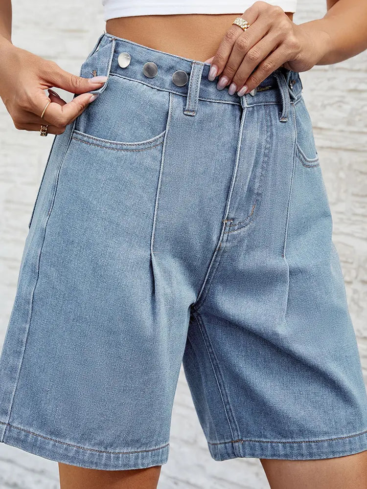 Justerbare denim bermudashorts med midje