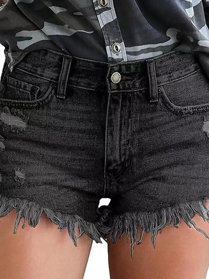 Shorts extensibles à franges déchirées