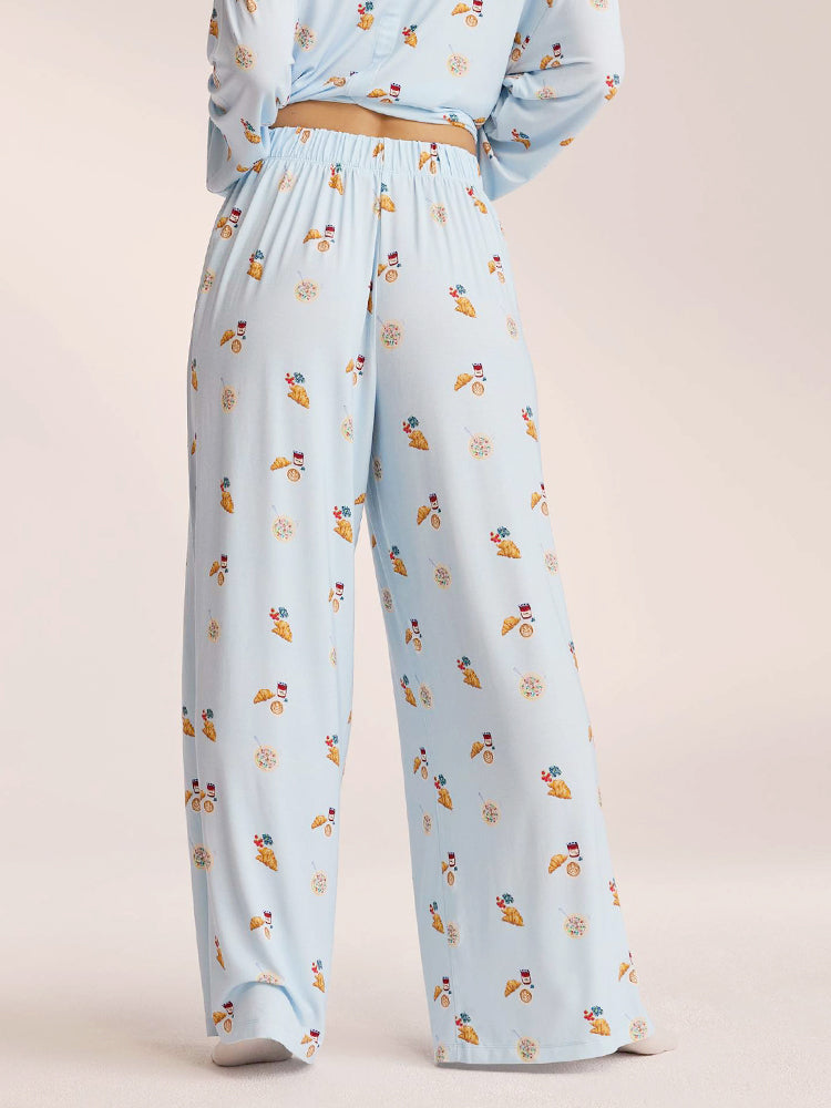 Conjunto de pijama com estampa de comida - Azul