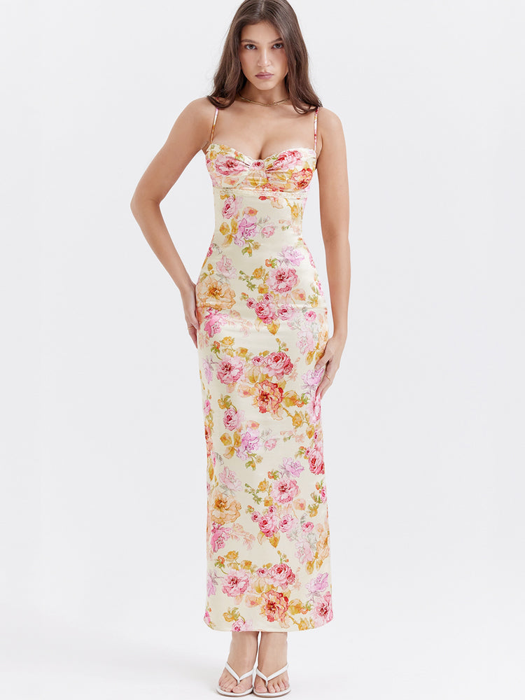 Robe longue fleurie ivoire