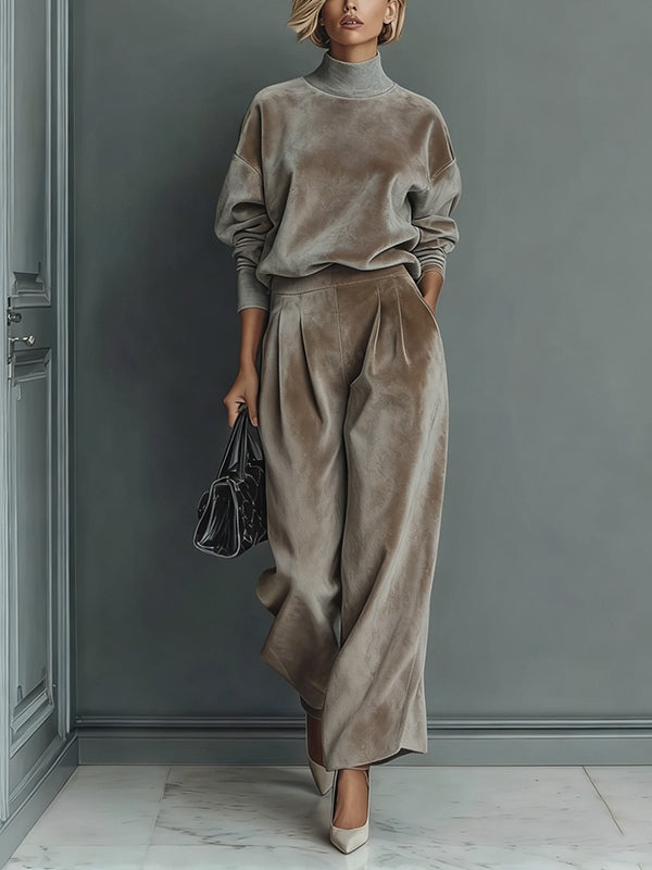 Turtleneck Casual Warm Velvet Pants Set