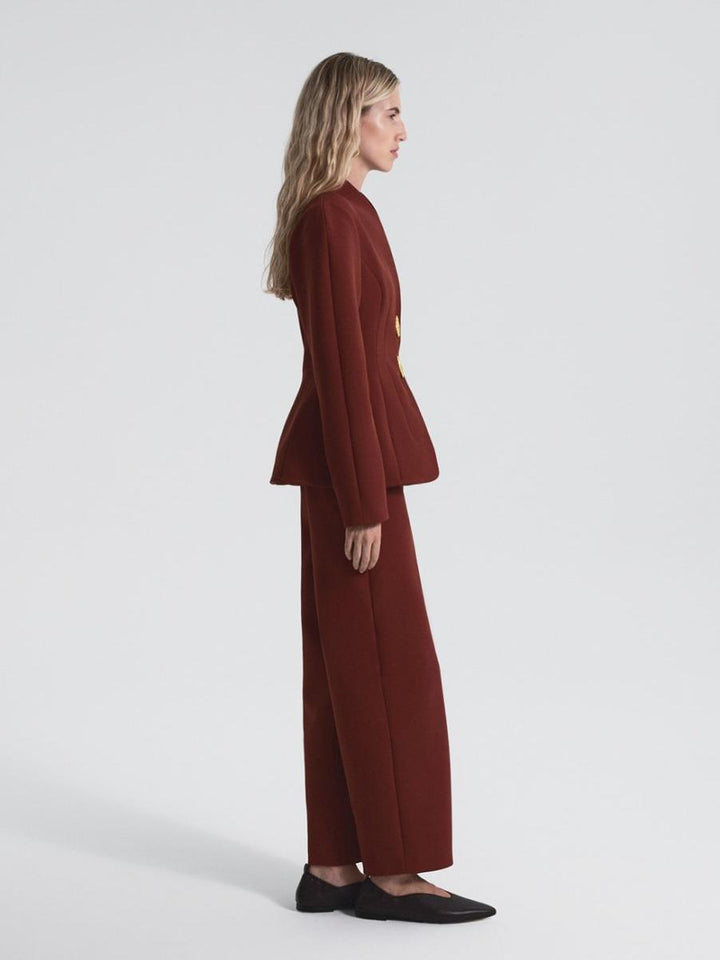 Burgundy Peplum Blazer and Trousers Set