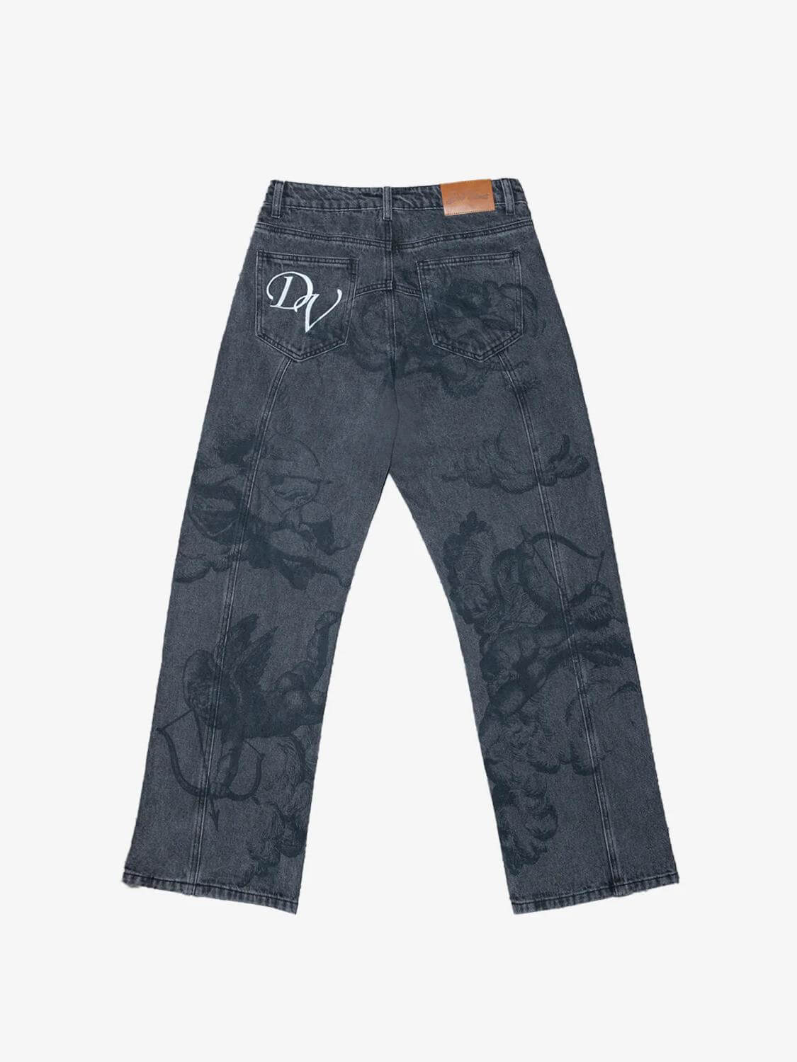 Cupido Print Gewassen Blauwe Jeans
