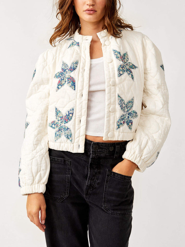 Long Sleeve Button Embroidered Cropped Jacket