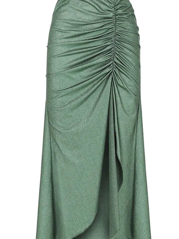 Morandi Green Colorblock High-Waist Swimsuit Set
