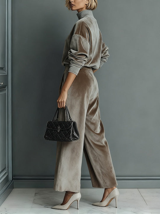Turtleneck Casual Warm Velvet Pants Set