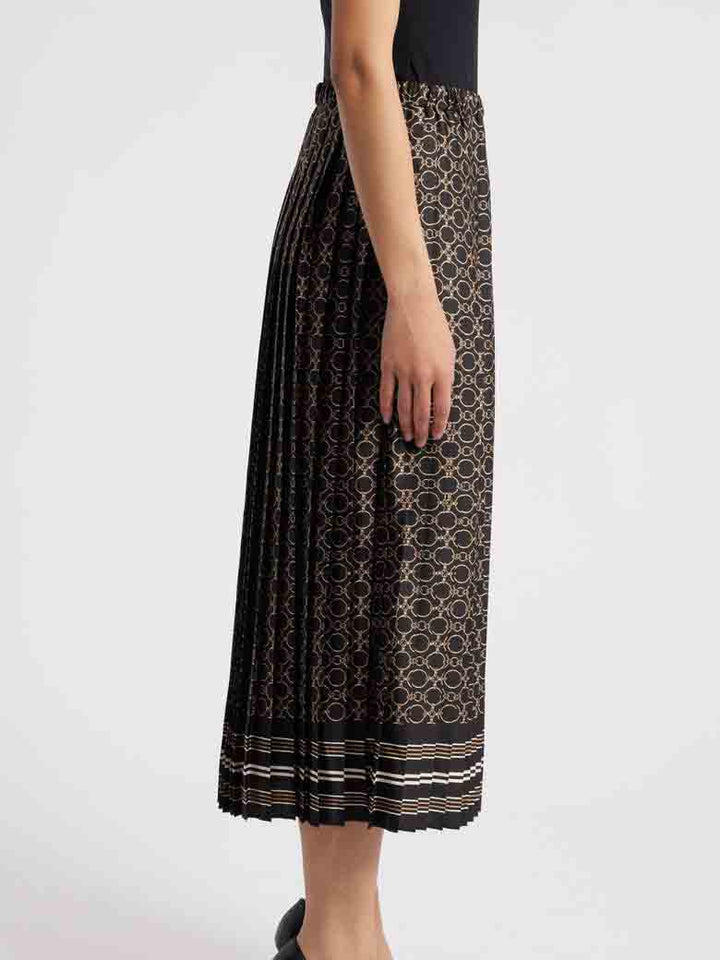 Chain Print Pleated Midi Skirt